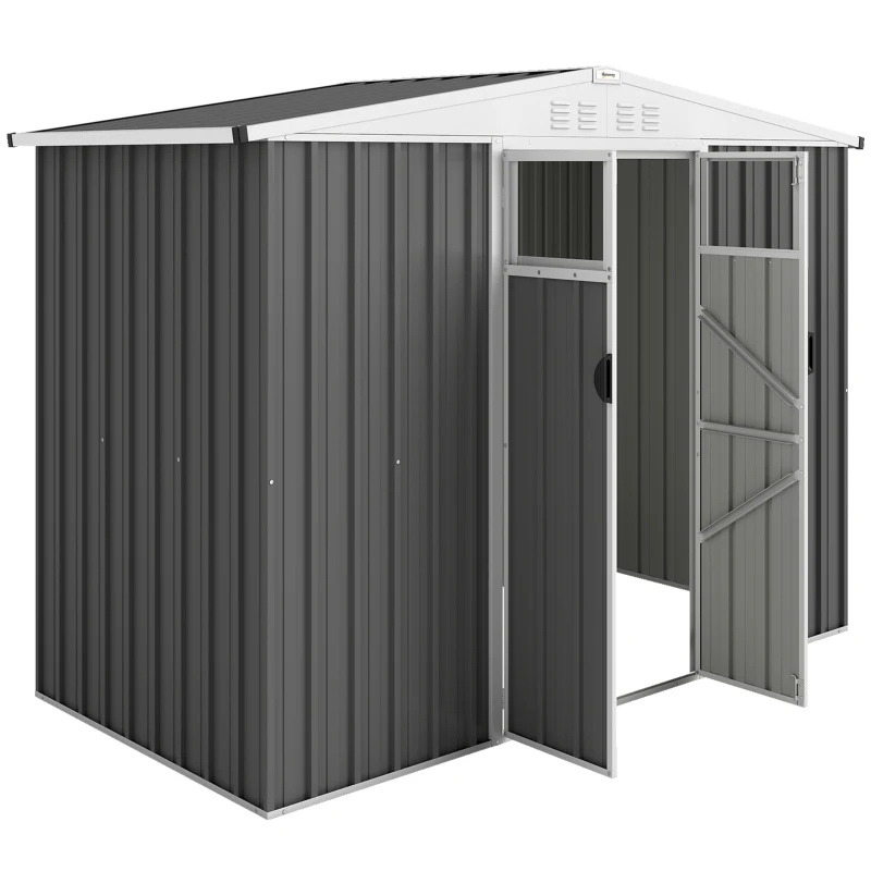 Outsunny Abrigo de Jardim em Metal 2,7 m² com Janela 4 Aberturas e Porta com Fechadura 246x117x180 cm Cinza