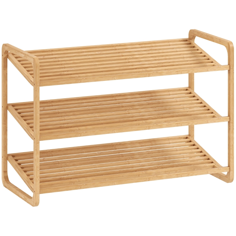 HOMCOM Bambusregal, Schuhregal, Flurregal, 3-stufiges Design, 30 kg Belastbarkeit, Holz