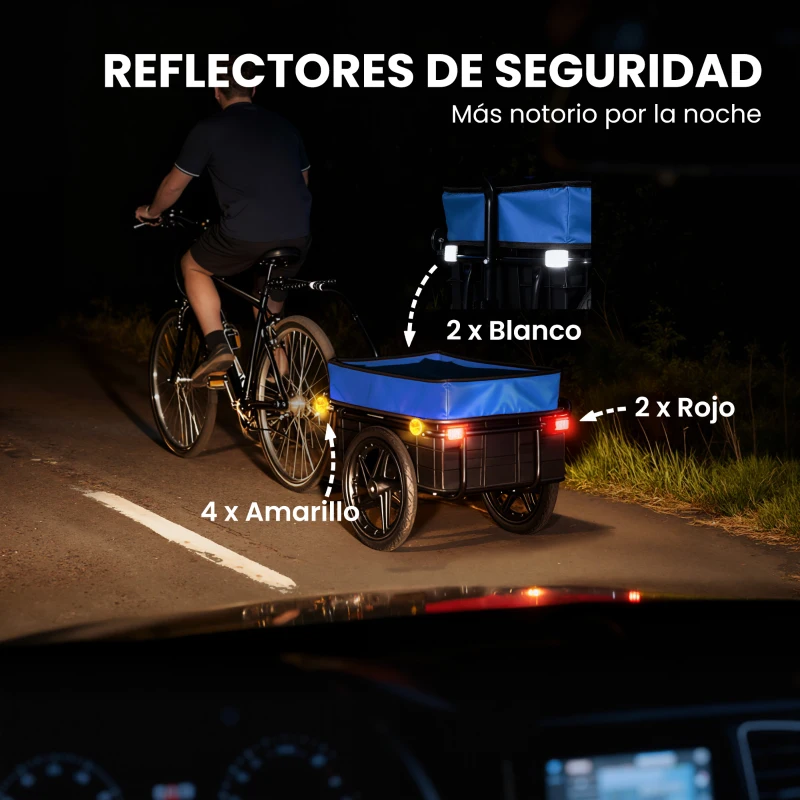 HOMCOM Remolque de Bicicleta 40 kg Cubierta de Tela Oxford con Reflectores y Marco de Acero 144x59x80 cm Azul