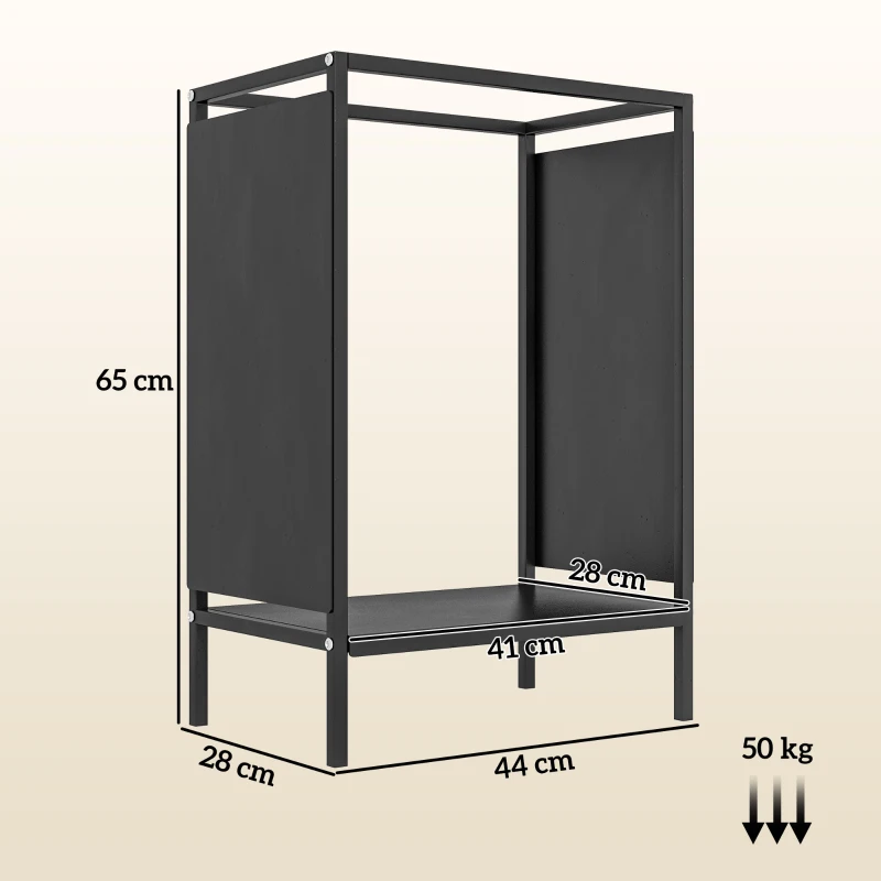 Outsunny Suporte para lenha interior, suporte de lareira para lenha, para interior e exterior 44x28x65 cm preto