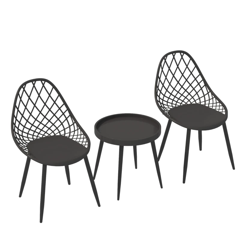 Outsunny 3-Piece Outdoor Bistro Set with 2 Chairs and Round Table for Garden, Balcony, Porch, Black