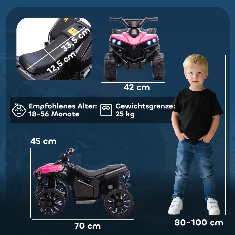 AIYAPLAY Kinder Quad Elektro 6V Kinderquad mit Vorwärts-, Rückwärtsfunktion, Musik, LED-Scheinwerfer Rosa