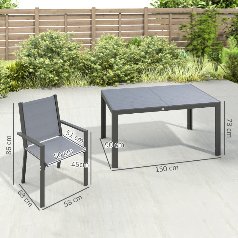 Outsunny Set da Giardino con 6 Sedie Impilabili e Tavolo da Pranzo Rettangolare, Grigio Chiaro
