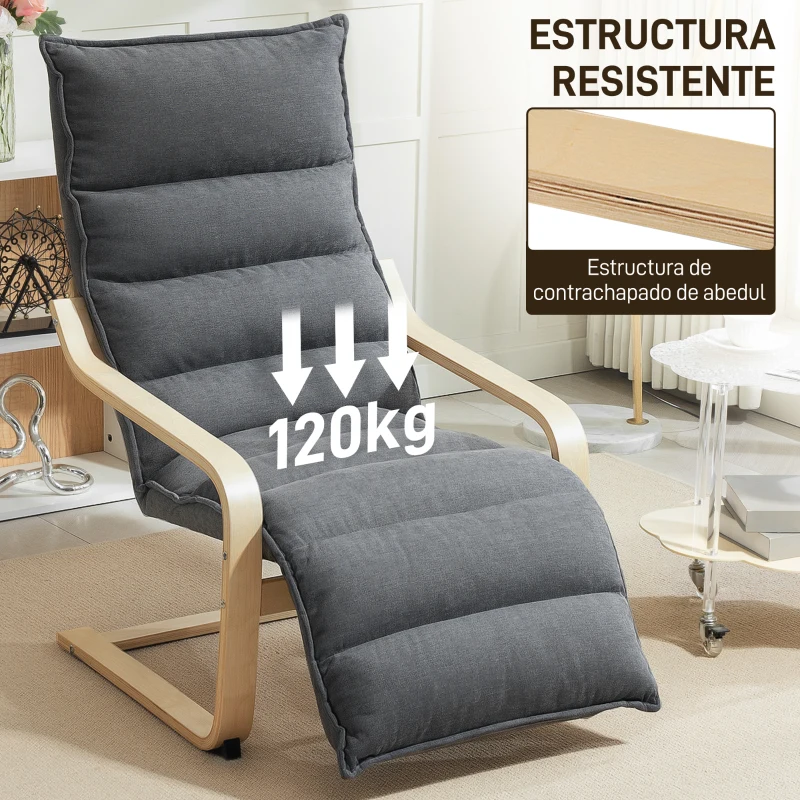 HOMCOM Butaca de Salón con Reposapiés Ajustable Tapizada en Terciopelo con Marco de Madera 67x93x105 cm Gris Oscuro