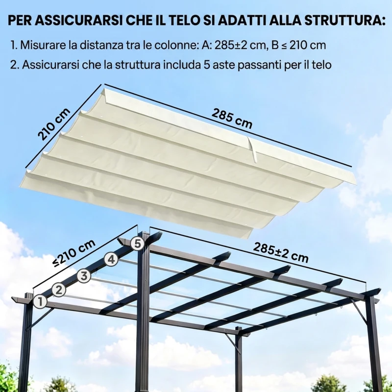 Outsunny Telo Pergola per Esterni Anti UV in Poliestere Bianco Crema con 8 Fori di Drenaggio, 286x245 cm
