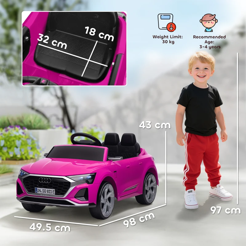 AIYAPLAY Audi Q8 etron Sportback Licensed Ride on Car with Remote Control, Four-Wheel Suspension, Soft Start for Ages 3-4, Pink