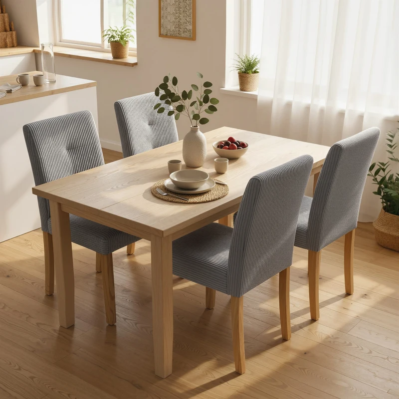 HOMCOM Pack de 4 Sillas de Comedor Respaldo Alto Tapizadas en Pana Asiento Acolchado Patas de Madera para Salón Gris
