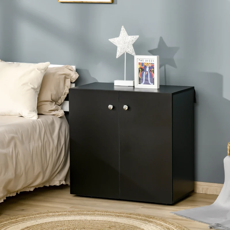 HOMCOM 2 Tier Bookcase, Wooden Storage Cabinet with 2 Doors, Freestanding Sideboard for Living Room, Home Office and Study, Black