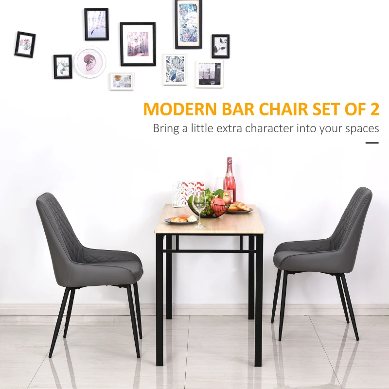HOMCOM Set Of 2 Quilted PU Leather Dining Chairs w/ Metal Frame 4 Legs Foot Caps Home Seating Modern Stylish Executive Dark Grey