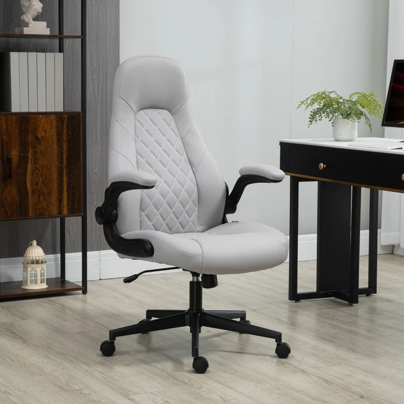 Vinsetto Sedia da Ufficio Ergonomica con Braccioli Ribaltabili e Altezza Regolabile, 67x70x112-122 cm, Grigio