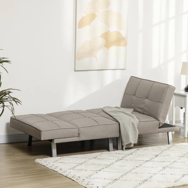 HOMCOM Banquette convertible 3 places canapé-lit clic-clac 2 fauteuils rembourré avec dossier inclinable en tissu gris