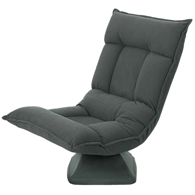 HOMCOM Chaise de sol pivotante à 360°, fauteuil pliable en velours avec dossier réglable 5 positions, 70x62x95cm, gris foncé