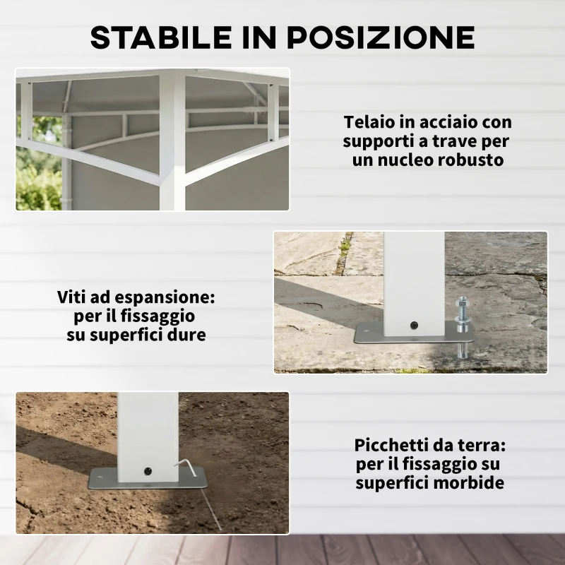 Outsunny Gazebo da Giardino 3x3 m in Metallo con Tende, Tasche Portaoggetti e Gancio a Soffitto, Bianco Crema