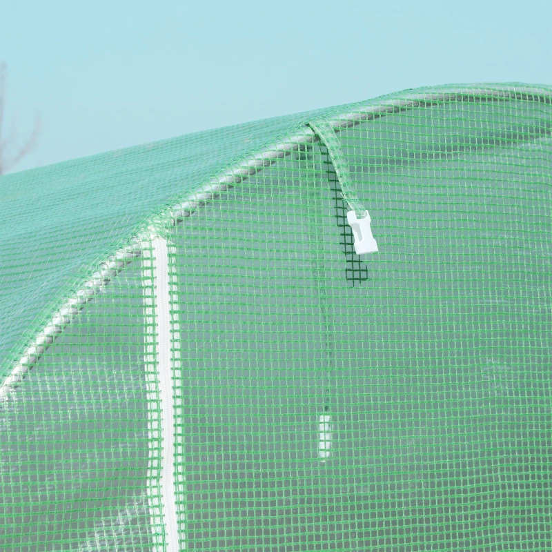 Outsunny Estufa Túnel para Jardim Área ao Solo 6 m² 3L x 2l x 2,10H m Estrutura Tubular Reforçada Porta com Zíper 4 Janelas Enroláveis Estrutura Metálica Verde