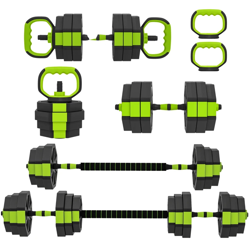 SPORTNOW Set Greutăți pentru Sală 6-în-1 Multifuncțional, Total 25 kg, Plastic și Nisip, 125x18x18 cm, Verde