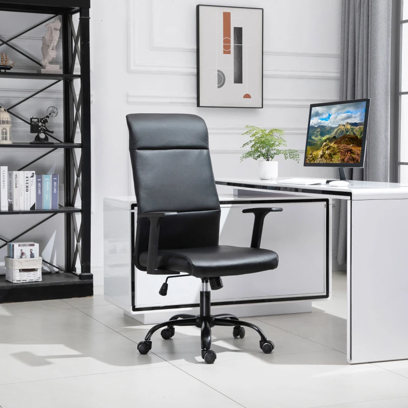 Vinsetto High Back Office Chair, Faux Leather Computer Desk Chair with Adjustable Height, Armrests, Swivel Wheels, Black