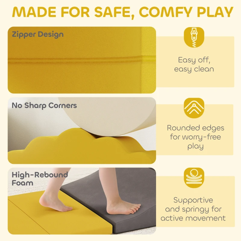 AIYAPLAY 7 Piece Kids Soft Play Set with Detachable Cover, Baby Indoor Climb and Crawl Foam Toy for Toddlers, Yellow