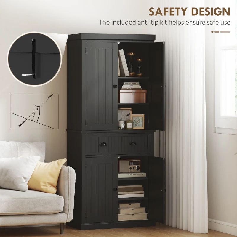 HOMCOM Kitchen Storage Cabinet with Drawer and Adjustable Shelves - Black