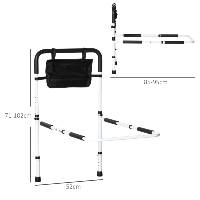 HOMCOM Barre d'appui lit sur pieds protection réglable 5 hauteurs pochette rangement 52 x 85-95 x 71-102 cm blanc noir