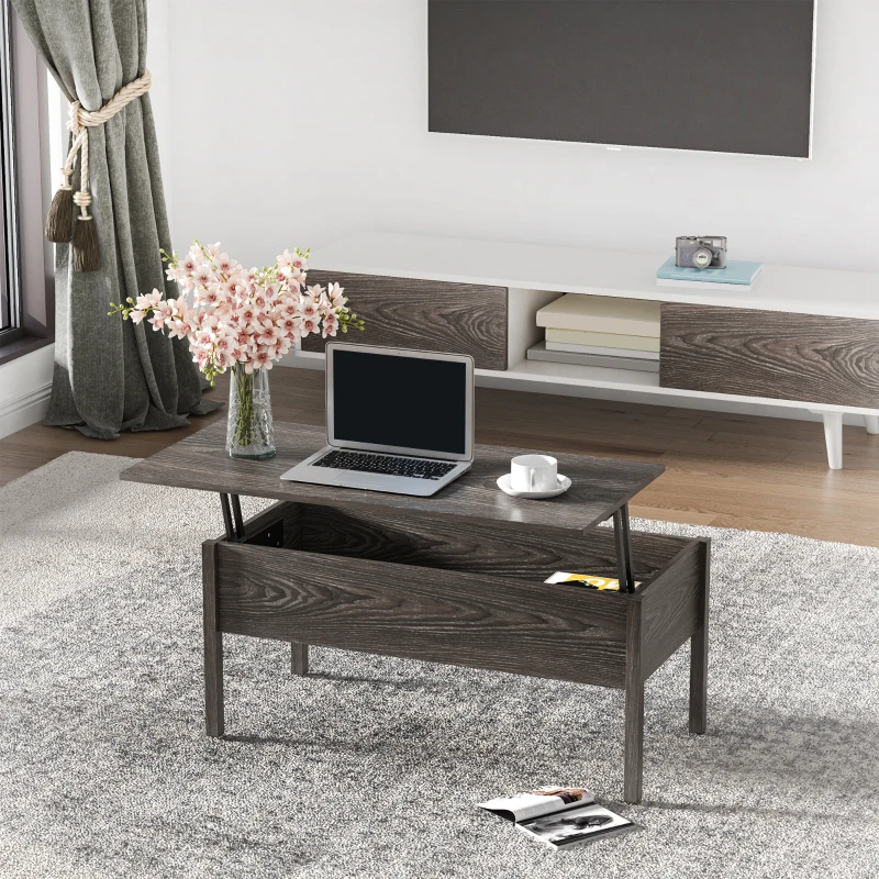 HOMCOM Couchtisch 2-in-1 Design Couchtisch und Esstisch Höhenverstellbar Natur