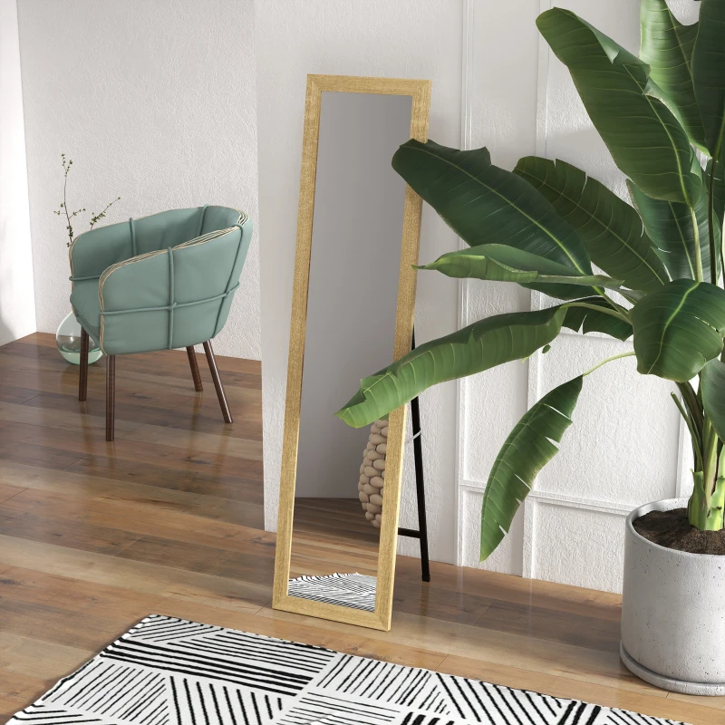 HOMCOM Miroir sur pied mural ou à poser rectangulaire avec cadre en bois pour salon chambre à coucher 37 x 155 cm marron clair