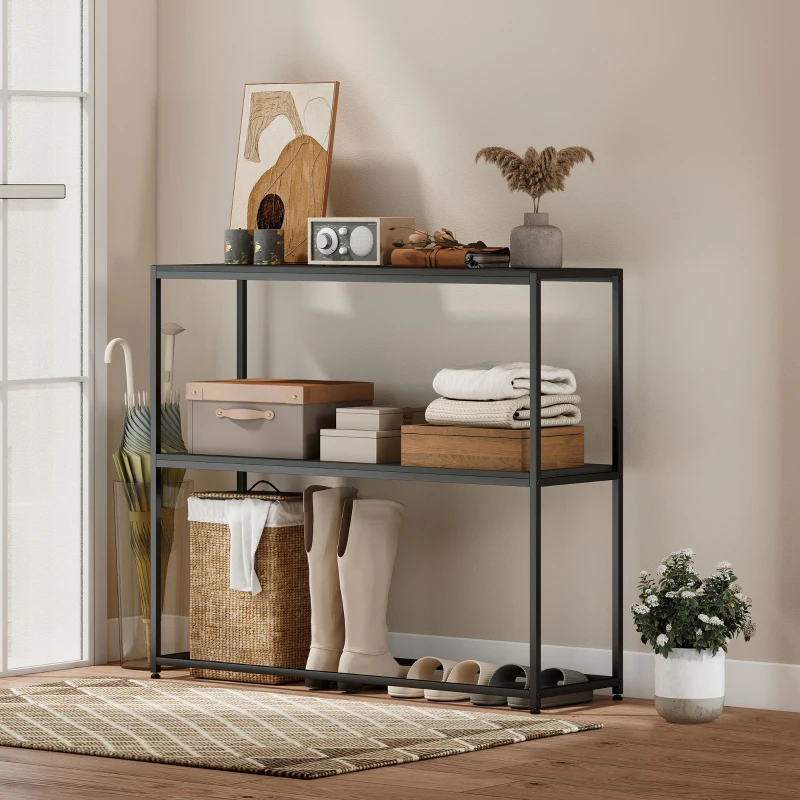 HOMCOM Table Console en Acier 2 Étagères Design Moderne pour Salon Entrée Couloir 100 x 30 x 87 cm Noir