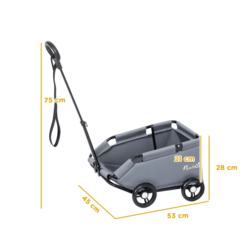 PawHut Carrinho para Cão Carrinho para Cão Pequeno Dobrável a 4 Rodas com Haste de Empurrar Ajustável 53x45x28 cm Cinza