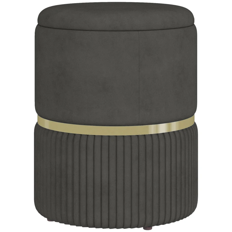 HOMCOM Pouf tabouret repose-pied coffre de rangement en velours côtelé 36 x 36 x 44 cm pour salon chambre gris