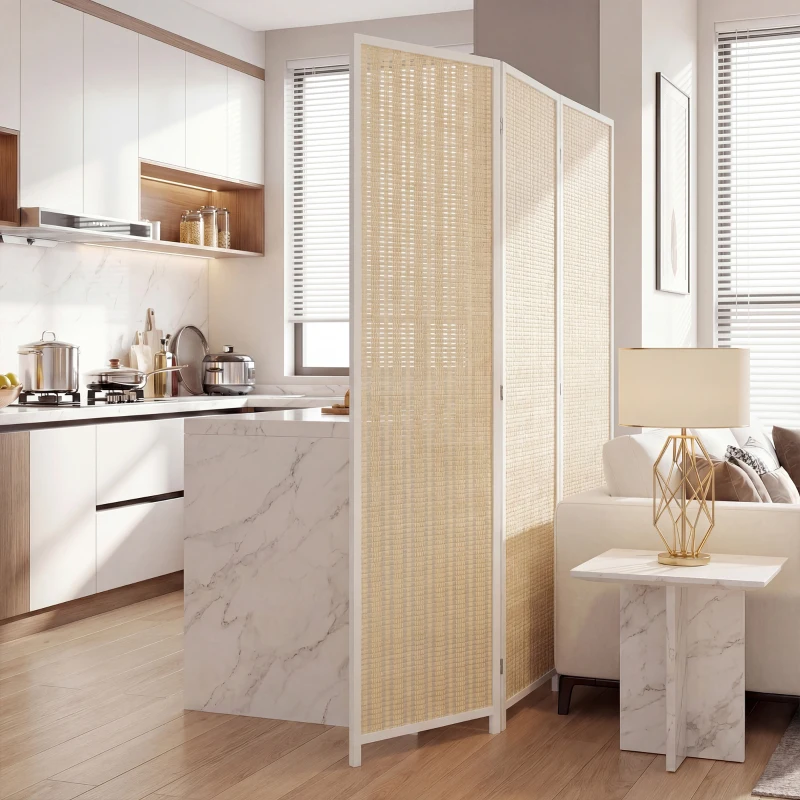 HOMCOM Paravent en bois séparateur de pièce closion de séparation pliable 3 panneaux 135 x 180 cm blanc