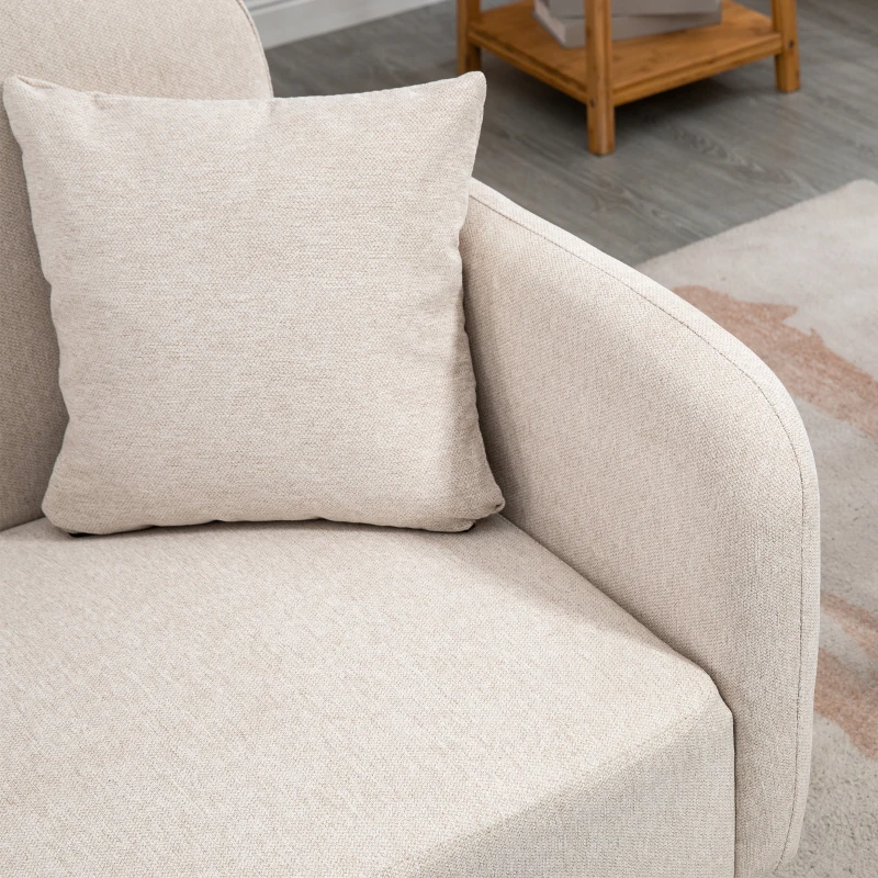 HOMCOM Sofá 2 lugares, design moderno, com 2 almofadas, pés de madeira, 130 x 70 x 80 cm, creme