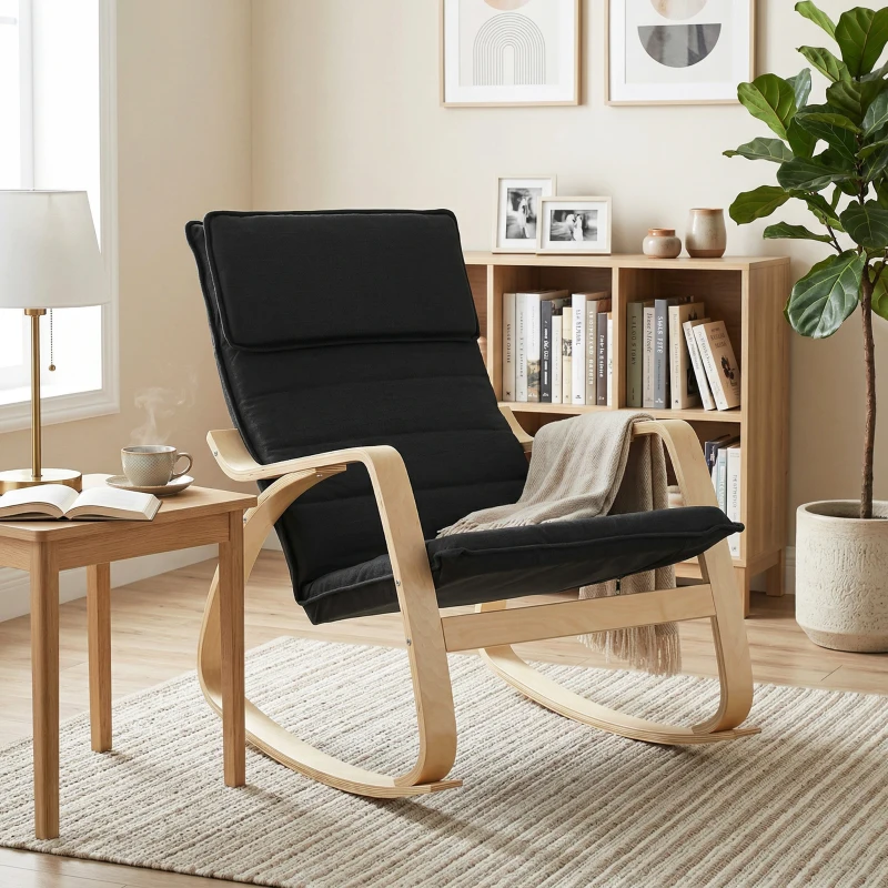 HOMCOM Lounge Chair, Comfortable Relax Rocking Chair with Headrest, 67W x 92D x 89H cm, Black