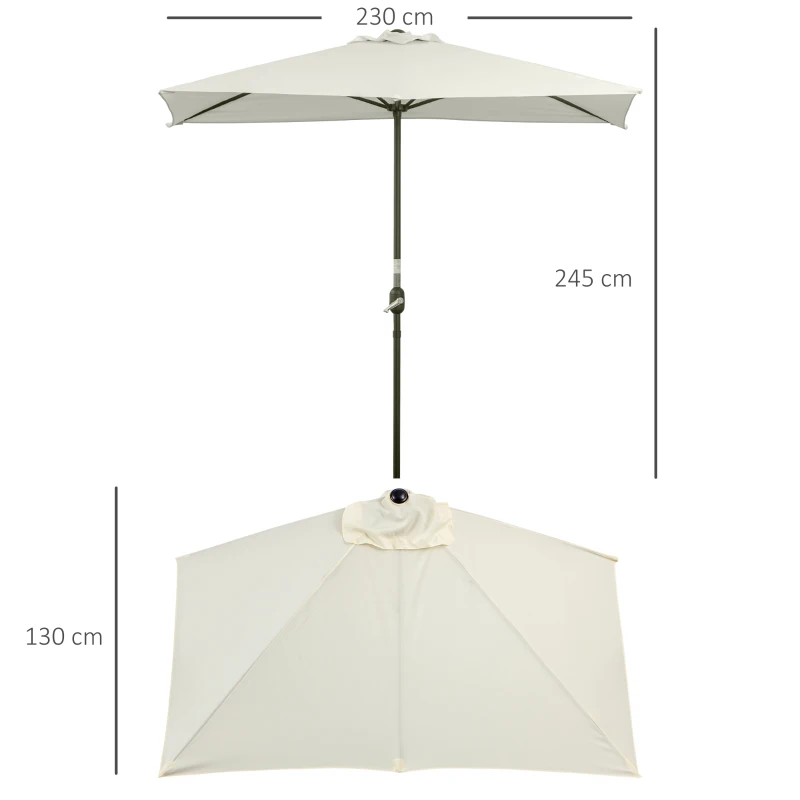 Outsunny Ombrellone da Parete Mezzaluna Salvaspazio con Apertura a Manovella, Beige