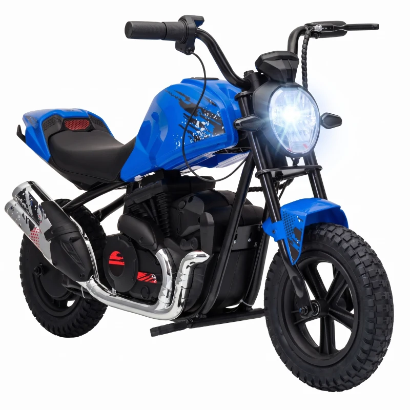 AIYAPLAY Moto Cross Électrique pour Enfants style Harley 24V Moteur 180W, 6-12 ans, Pneus 30 cm en caoutchouc, Bleu