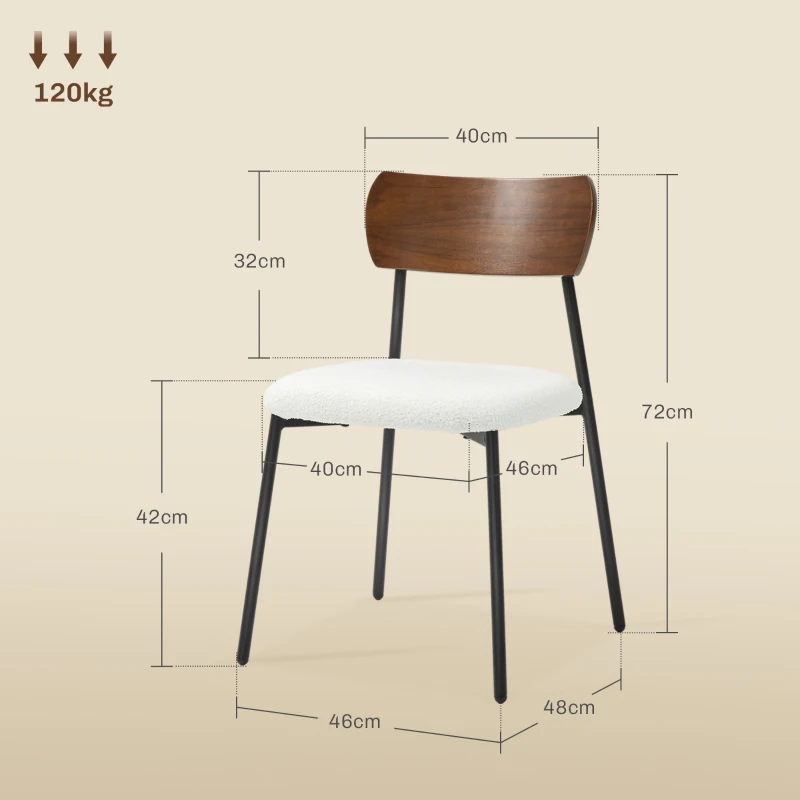 HOMCOM Conjunto de 2 cadeiras de sala de jantar com assento efeito bouclê, encosto curvo efeito madeira, interior, creme