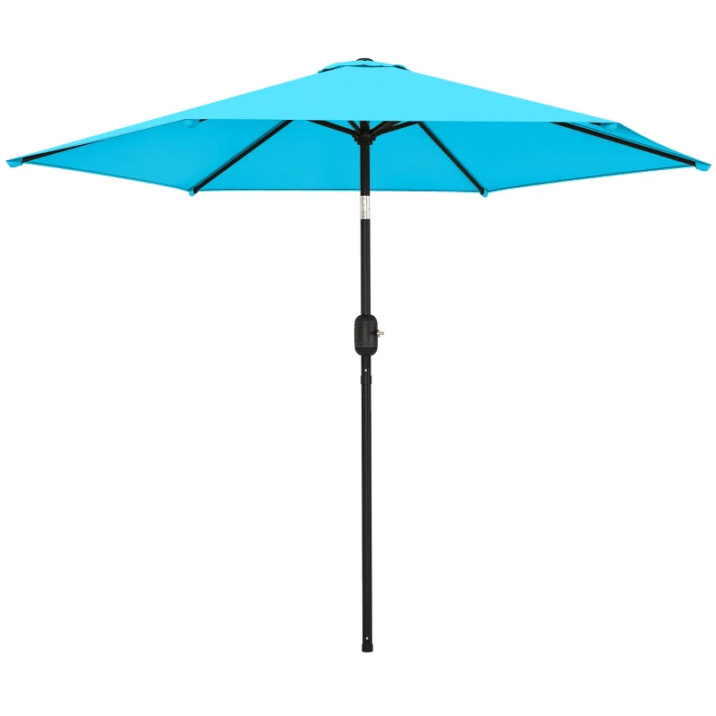 Outsunny 2.6 m Garden Parasol Umbrella with Aluminium Pole, Outdoor Patio Umbrella with Tilt and Crank, Vent, Blue