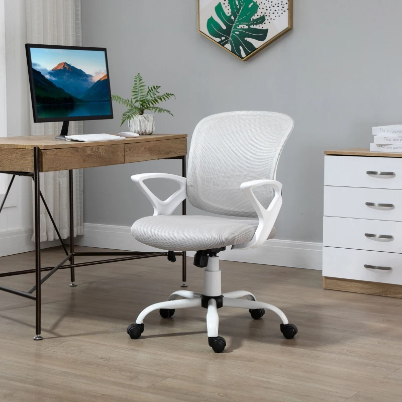 Vinsetto Silla de Oficina Silla de Escritorio de Malla Transpirable Basculante con Altura Ajustable Asiento Giratorio 360° y Soporte Lumbar 61x61x89-99 cm Gris