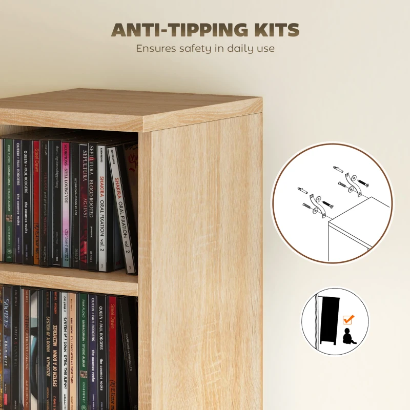 HOMCOM Set of 2 CD Media Display Shelf Unit Tower Rack with Adjustable Shelves, Oak
