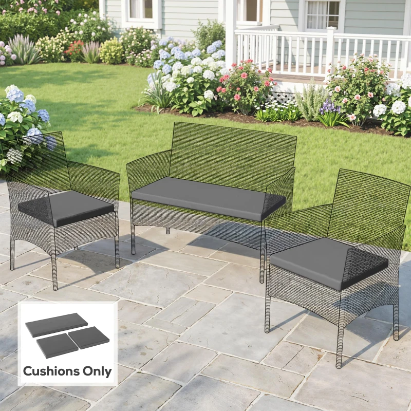 Outsunny Outdoor Seat Cushion Pads for Rattan Furniture, 3 PCs Garden Furniture Cushions, Dark Grey