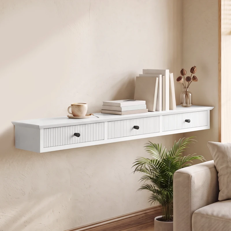 HOMCOM Shelf Wall-Mounted Storage Shelf Shelving Unit MDF 93 x 15 x 10 cm Entryway Kitchen Living Room, White