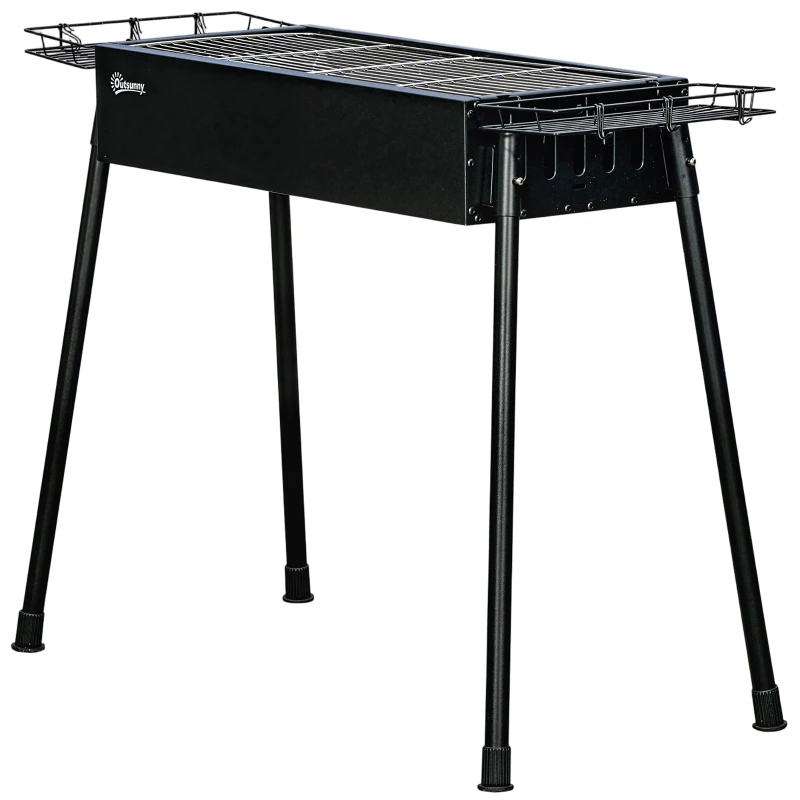 Outsunny Barbacoa de Carbón con 2 Parrillas de Acero Inoxidable Barbacoa Portátil con 2 Especieros para Camping 94x39x70 cm Negro