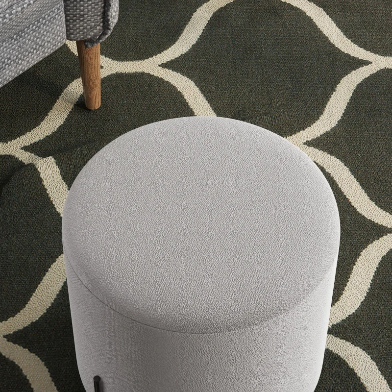HOMCOM Pufe Otomano Banco Apoio para os Pés em Veludo com Pés em Aço para Sala Quarto Ø35x38 cm Cinza Claro