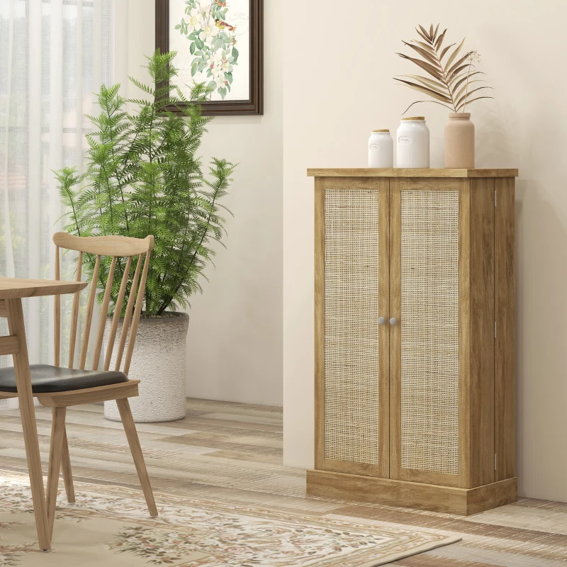 HOMCOM Armario Despensa Cocina con 2 Puertas de Ratán y 16 Estantes Alacena Moderna con Estantes Ajustables 60x30x104cm Natural