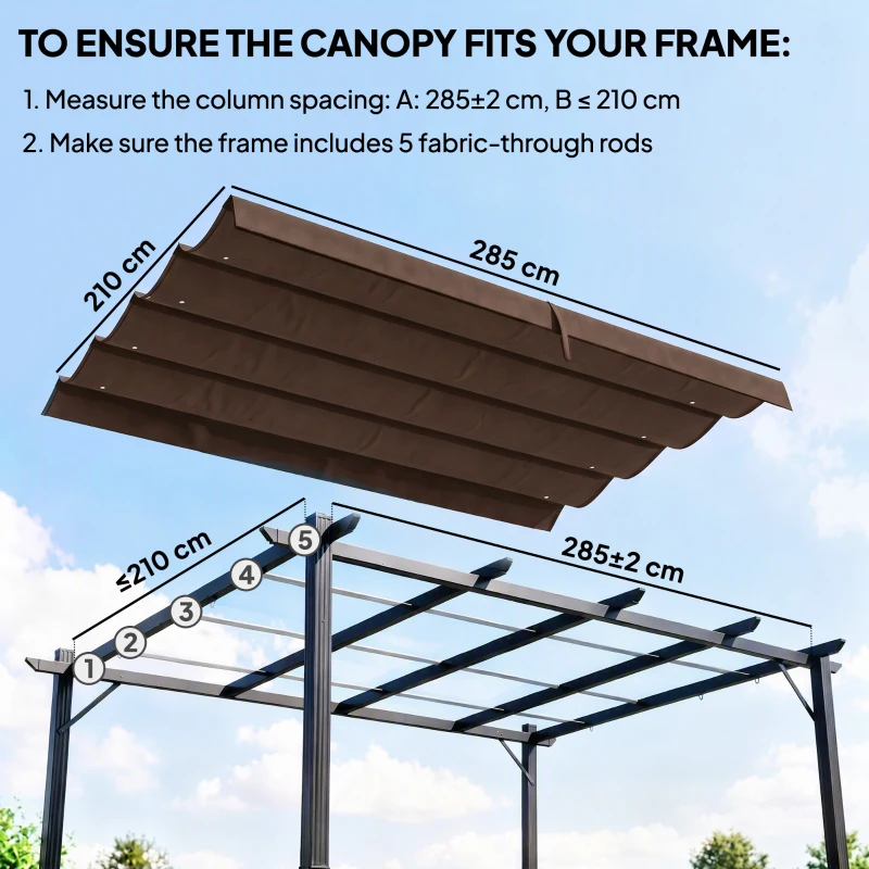 Outsunny Pergola Cover Roof, 2.86 x 2.45 m Retractable Sun Shade Top for 3 x 2m Pergola, UV30+ Protected, Coffee