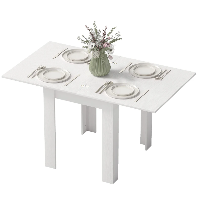 HOMCOM Masă de Dining Extensibilă pentru 4-6 Persoane din PAL și Oțel, 140 x 80 x 77,5 cm, Alb cu Efect de Lemn