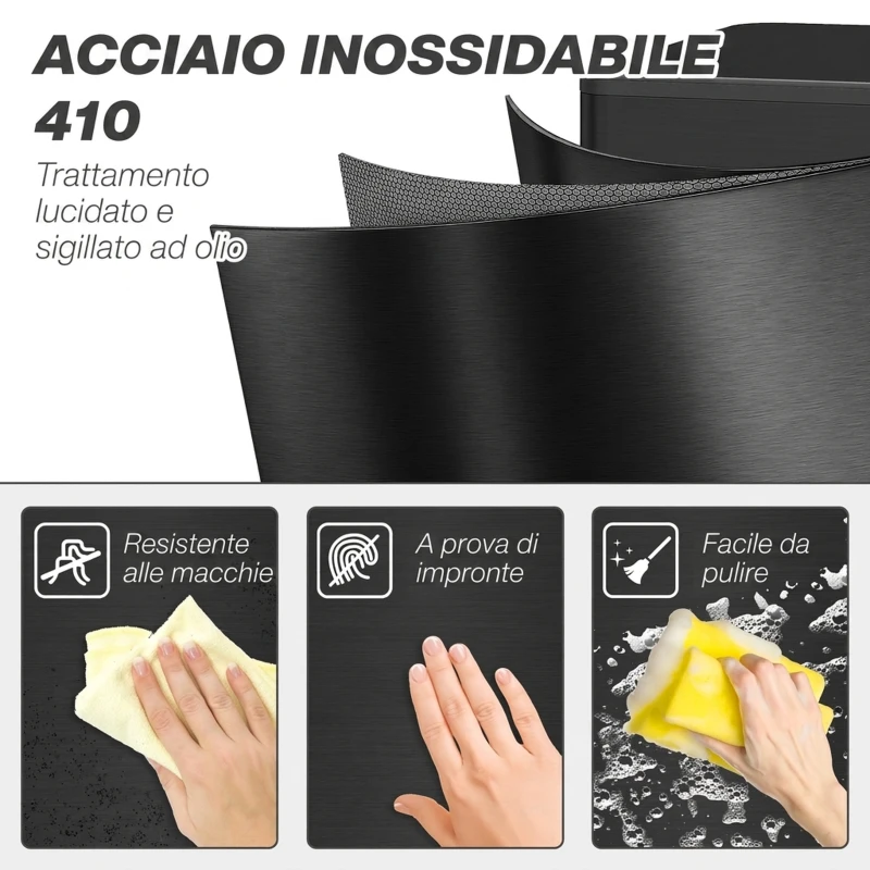 HOMCOM Cestino Spazzatura 20L con Chiusura Ammortizzata e Secchio Rimovibile, in Acciaio e PP, 21.5x37.2x57 cm, Nero