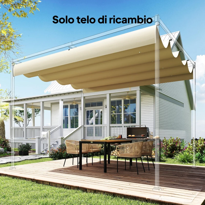 Outsunny Telo Pergola per Esterni Anti UV in Poliestere Beige con 8 Fori di Drenaggio, 392x350 cm