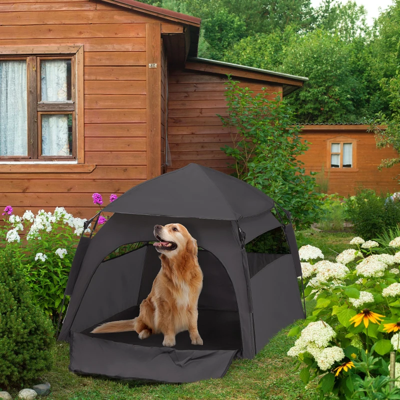 PawHut Haustierzelt, Hundezelt, klappbar, wetterbeständig, Hundehütte, für große Hunde, Schwarz