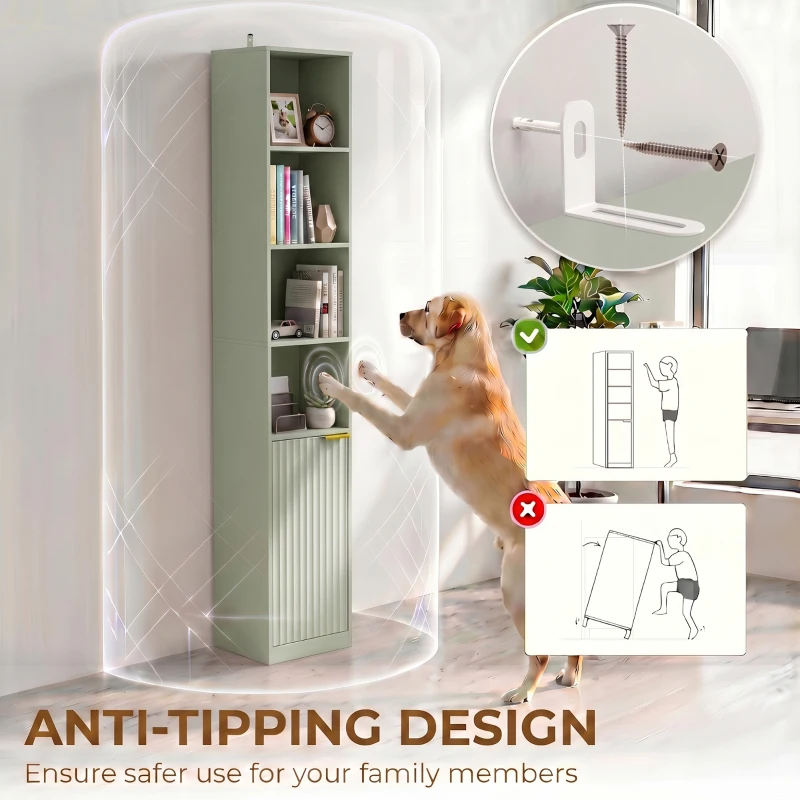HOMCOM Bookcase Adjustable Shelf Bookshelf Anti-Tip Hardware 6-Tier Storage Cabinet Light Green