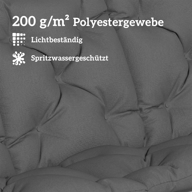 Outsunny Bankauflage 150x100x10 cm 3-Sitzer Bankkissen mit Bändern, Rückenlehne UPF30+ mit Seitentasche， dunkelgrau