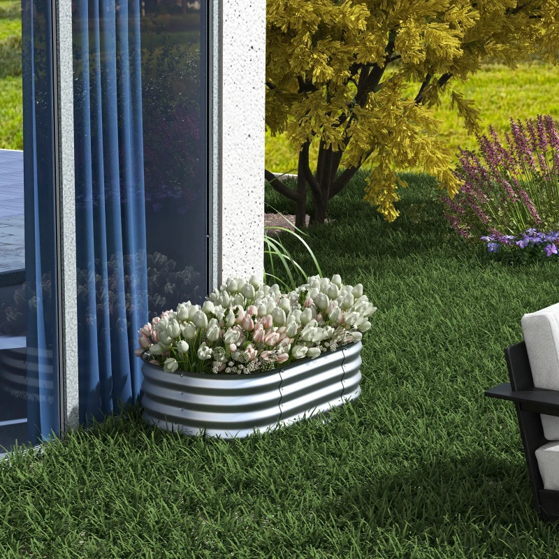 Outsunny Hochbeet Pflanzenbeet Modulares Hochbett, wetterbeständig, offener Boden,  105 x 62 x 30 cm, Silber